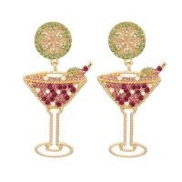 Zinc Alloy Drop Earrings gold color plated for woman & with rhinestone multi-colored Sold By Pair
