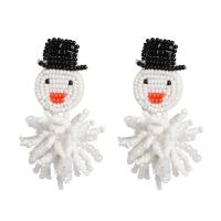 Christmas Earrings Seedbead Snowman Christmas Design & for woman white and black Sold By PC