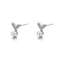 925 Sterling Silver Stud Earrings with Shell Pearl plated for woman & with rhinestone Sold By Pair