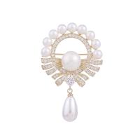 Cubic Zirconia Brooch Brass with Plastic Pearl Flower gold color plated micro pave cubic zirconia & for woman white Sold By PC