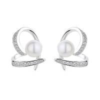 Freshwater Pearl Earrings 925 Sterling Silver with Freshwater Pearl plated micro pave cubic zirconia & for woman 15mm Sold By Pair
