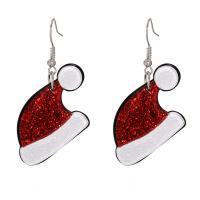 Christmas Earrings Plastic with Zinc Alloy Christmas Hat Christmas Design & for woman red Sold By Pair