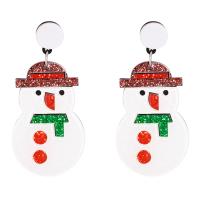 Christmas Earrings Resin with Zinc Alloy Snowman Christmas Design & for woman white Sold By Pair