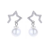 South Sea Shell Earring, 925 Sterling Silver, with Shell Pearl, plated, micro pave cubic zirconia & for woman, more colors for choice, 8.30x20.90mm, Sold By Pair