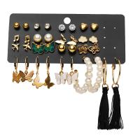 Zinklegierung Ohrring-Set, mit Kunststoff Perlen, 17 Stück & Modeschmuck & für Frau & mit Strass, frei von Nickel, Blei & Kadmium, verkauft von setzen