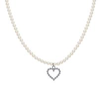 Plastic Pearl Necklace Zinc Alloy with Plastic Pearl with 2.76inch extender chain Heart fashion jewelry & for woman & with rhinestone nickel lead & cadmium free Length Approx 16.73 Inch Sold By PC