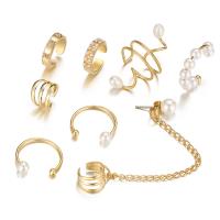 aleación de zinc Pendiente Clip, con Perlas plásticas, 8 piezas & Joyería & para mujer & con diamantes de imitación, libre de níquel, plomo & cadmio, Vendido por Set