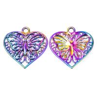 Pendentifs creux en alliage de zinc, coeur, Placage, avec motif de papillon, couleurs mélangées, 22x22x2mm, Vendu par PC