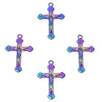 Wisior ze stopu cynku w kształcie krzyża, Stop cynku, Krucyfiks krzyż, Powlekane, mieszane kolory, 31x20x3mm, sprzedane przez PC