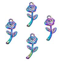 Pendentifs fleurs en alliage de zinc, Rose, Placage, couleurs mélangées, 23x10mm, Vendu par PC