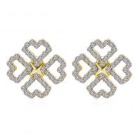 Tibetan Style Stud Earring, fashion jewelry & for woman & with rhinestone, golden, 13x13mm, Sold By Pair