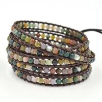 Bracelets en Agate indienne, avec corde de cire & alliage de zinc, avec 6 chaînes de rallonge, bijoux de mode & pour femme, Longueur:84 cm, Vendu par PC