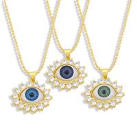 Evil Eye Jewelry Necklace, Brass, with Resin, gold color plated, fashion jewelry & micro pave cubic zirconia, more colors for choice, nickel, lead & cadmium free, 22x24mm, Length:17.13 Inch, Sold By PC