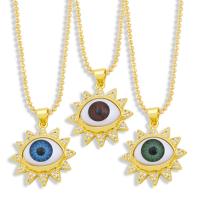 Evil Eye Jewelry Necklace Brass with Resin gold color plated fashion jewelry & micro pave cubic zirconia nickel lead & cadmium free Length 17.126 Inch Sold By PC