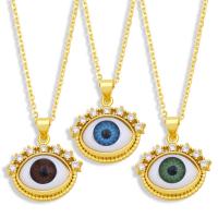 Collier Evil Eye bijoux, laiton, avec résine, avec 1.97 chaînes de rallonge, Mauvais œil, Placage de couleur d'or, bijoux de mode & pavé de micro zircon, plus de couleurs à choisir, protéger l'environnement, sans nickel, plomb et cadmium, 20x22mm, Longueur:17.72 pouce, Vendu par PC