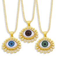 Evil Eye Jewelry Necklace, Brass, with Resin, gold color plated, fashion jewelry & micro pave cubic zirconia, more colors for choice, nickel, lead & cadmium free, 21x25mm, Length:43.5 cm, Sold By PC