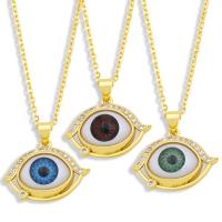 Cubic Zircon Micro Pave Brass Necklace, with Resin, with 1.97 extender chain, Evil Eye, gold color plated, fashion jewelry & micro pave cubic zirconia, more colors for choice, nickel, lead & cadmium free, 22x20mm, Length:45 cm, Sold By PC