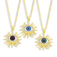 Cubic Zircon Micro Pave Brass Necklace with Resin with 1.97 extender chain Evil Eye gold color plated fashion jewelry & micro pave cubic zirconia nickel lead & cadmium free Length 45 cm Sold By PC