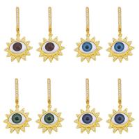 Evil Eye Earrings Brass with Resin gold color plated fashion jewelry & micro pave cubic zirconia nickel lead & cadmium free Sold By Pair