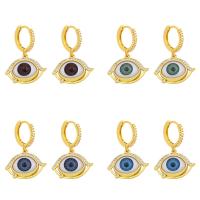Evil Eye Earrings, Brass, with Resin, gold color plated, fashion jewelry & micro pave cubic zirconia, more colors for choice, nickel, lead & cadmium free, 23x31mm, Sold By Pair