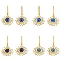 Evil Eye Earrings, Brass, with Resin, gold color plated, fashion jewelry & micro pave cubic zirconia, more colors for choice, nickel, lead & cadmium free, 21x37mm, Sold By Pair