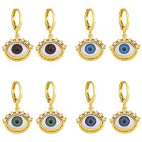 Evil Eye Earrings, Brass, with Resin, gold color plated, fashion jewelry & micro pave cubic zirconia, more colors for choice, nickel, lead & cadmium free, 20x32mm, Sold By Pair