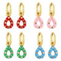 Huggie Hoop Drop Earring, Brass, gold color plated, fashion jewelry & micro pave cubic zirconia & enamel, more colors for choice, nickel, lead & cadmium free, 9x24mm, Sold By Pair