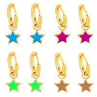 Huggie Hoop Drop Earring Brass Star gold color plated fashion jewelry & enamel nickel lead & cadmium free Sold By Pair