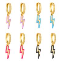 Cubic Zirconia Micro Pave Brass Earring gold color plated fashion jewelry & micro pave cubic zirconia & enamel nickel lead & cadmium free Sold By Pair