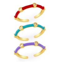 Messing Manchet Finger Ring, gold plated, mode sieraden & micro pave zirconia & glazuur, meer kleuren voor de keuze, nikkel, lood en cadmium vrij, 3mm, Verkocht door PC