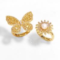 Messing Open -Finger-Ring, mit Kunststoff Perlen, goldfarben plattiert, Modeschmuck & verschiedene Stile für Wahl & Micro pave Zirkonia, goldfarben, frei von Nickel, Blei & Kadmium, verkauft von PC