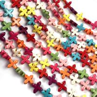 Synthetische Türkis Perle, Kreuz, DIY, gemischte Farben, 15mm, verkauft per ca. 15 ZollInch Strang
