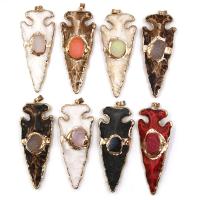Gemstone Pendants Jewelry, Natural Stone, with Ice Quartz Agate & Brass, arrowhead, gold color plated, Unisex, more colors for choice, 25x38mm, Sold By PC