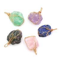 Gemstone Pendants Jewelry, Natural Stone, with Brass, irregular, gold color plated, different materials for choice, more colors for choice, 26mm-36mm, Sold By PC