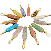 Gemstone Pendants Jewelry, Natural Stone, with Iron, gold color plated, different materials for choice & Unisex, more colors for choice, 46-48mmx10mm, Sold By PC