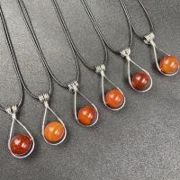 Red Agate Pendants with Zinc Alloy Round silver color plated Unisex red Sold By PC
