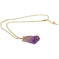 Amethyst Pendant, with Brass, irregular, gold color plated, vintage, purple, 16-28mmx50mm, Sold By PC