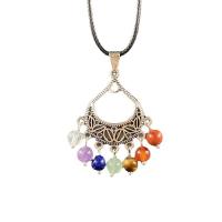 Gemstone Pendants Jewelry, Natural Stone, with Tibetan Style, Flower Basket, silver color plated, Unisex, mixed colors, 30x48mm, Sold By PC