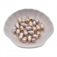 perla d'acquadolce coltivata naturalmente connettore, with lega in zinco, placcato color oro, DIY, bianco, 8-11mm, 5PC/borsa, Venduto da borsa