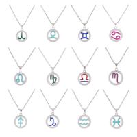 Cubic Zircon Micro Pave Brass Necklace, with 1.97 extender chain, plated, Zodiac symbols jewelry & micro pave cubic zirconia, more colors for choice, nickel, lead & cadmium free, 16.80x16.80mm, Length:17.72 Inch, Sold By PC