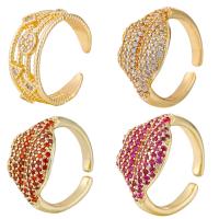 Brass Cuff Finger Ring, gold color plated, micro pave cubic zirconia, more colors for choice, nickel, lead & cadmium free, 5PC/Bag, Sold By Bag