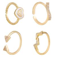 Brass Cuff Finger Ring, gold color plated, different styles for choice & micro pave cubic zirconia & enamel, golden, nickel, lead & cadmium free, 5PC/Bag, Sold By Bag
