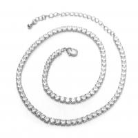 Mässing Chain Necklace, plated, micro bana cubic zirconia, fler färger för val, nickel, bly och kadmium gratis, 420x3.20mm, 5PC/Bag, Säljs av Bag