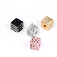 Perles cubes en laiton zircon Micro Pave, Placage, pavé de micro zircon, plus de couleurs à choisir, protéger l'environnement, sans nickel, plomb et cadmium, 6x6x5.50mm, Trou:Environ 1.8mm, 5PC/sac, Vendu par sac