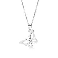 Stainless Steel Jewelry Necklace, Butterfly, silver color plated, fashion jewelry, silver color, Length:17.72 Inch, Sold By PC