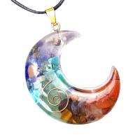 Gemstone Pendants Jewelry, Moon, gold color plated, fashion jewelry, mixed colors, 35x40x9mm, Sold By PC