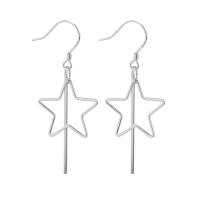 925 Sterling Silver Drop &  Dangle Earrings, Star, plated, fashion jewelry & for woman & hollow, more colors for choice, 15x47mm, Sold By Pair