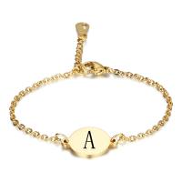 Acier titane bracelet, coeur, Placage de couleur d'or, chaîne ovale & styles différents pour le choix & avec le motif de lettre & pour femme, Longueur:Environ 6.7 pouce, Vendu par PC