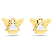 Titanium Steel  Earring with White Shell Angel 18K gold plated fashion jewelry & for woman Sold By Pair