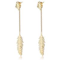 Stainless Steel Drop Earring Leaf gold color plated oval chain & for woman Sold By Pair